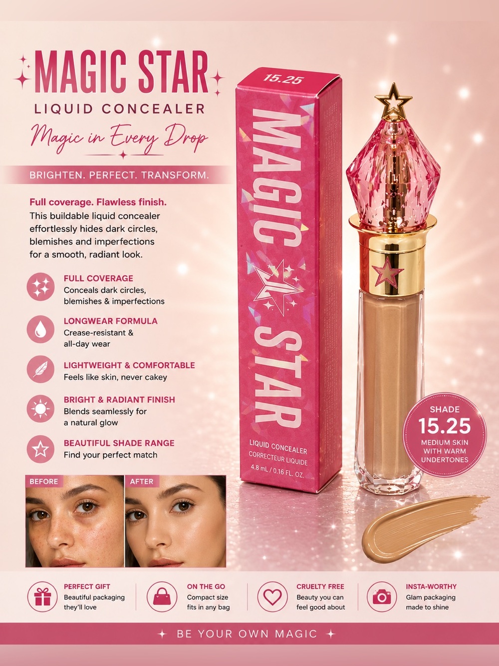 Jeffree Star Liquid Concealer - Shade 15.25 Medium (Warm Undertones)